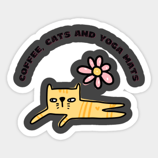 Coffee cats and yoga mats funny yoga and cat drawing Sticker